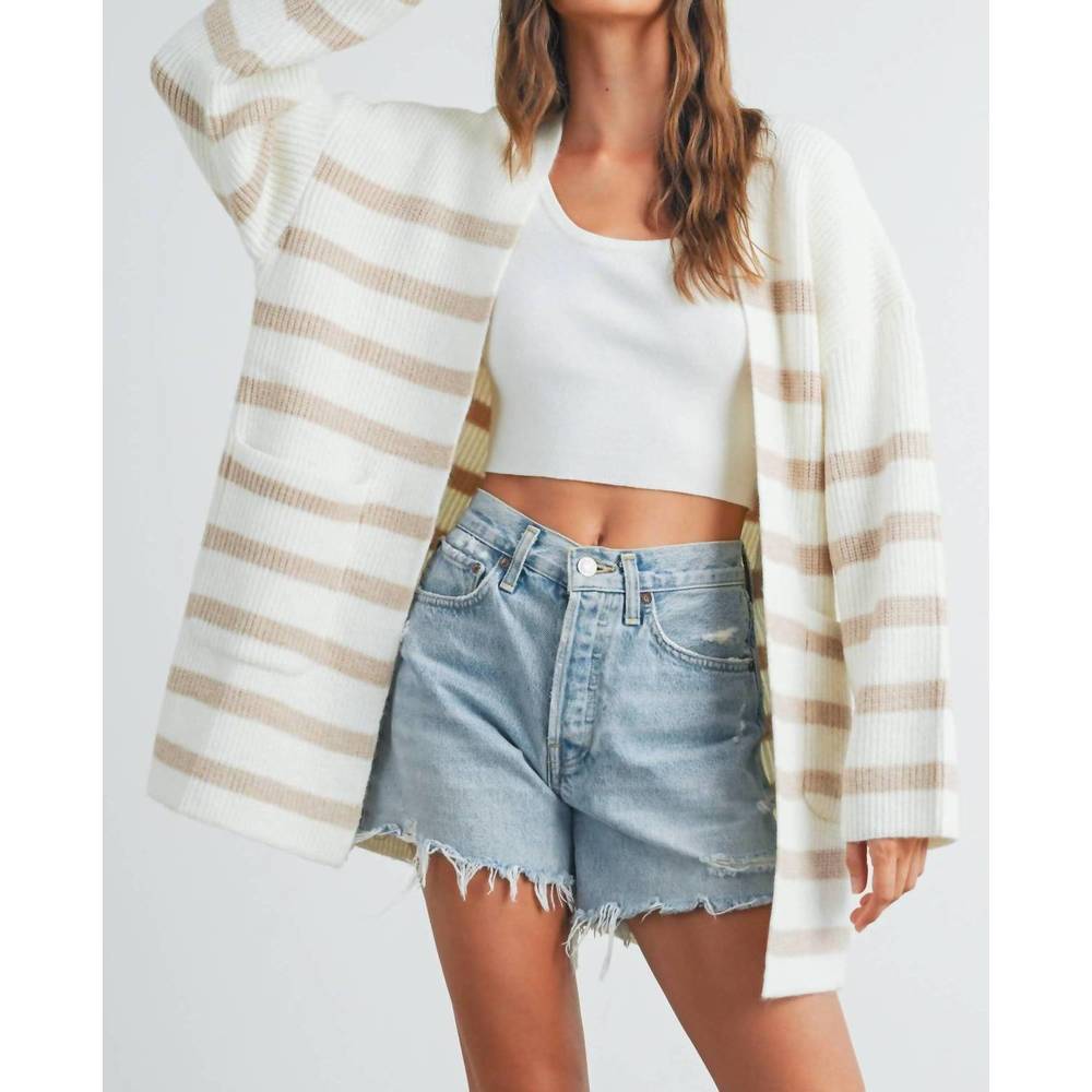 NEW BUTTERMELON knitted stripe maxi cardigan in ivory / taupe